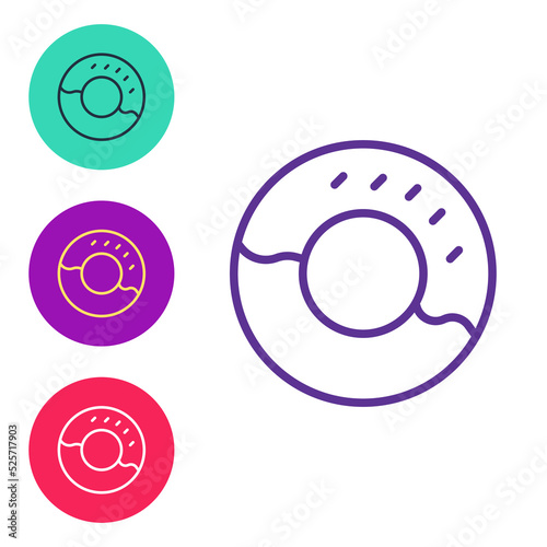 Set line Donut with sweet glaze icon isolated on white background. Set icons colorful. Vector