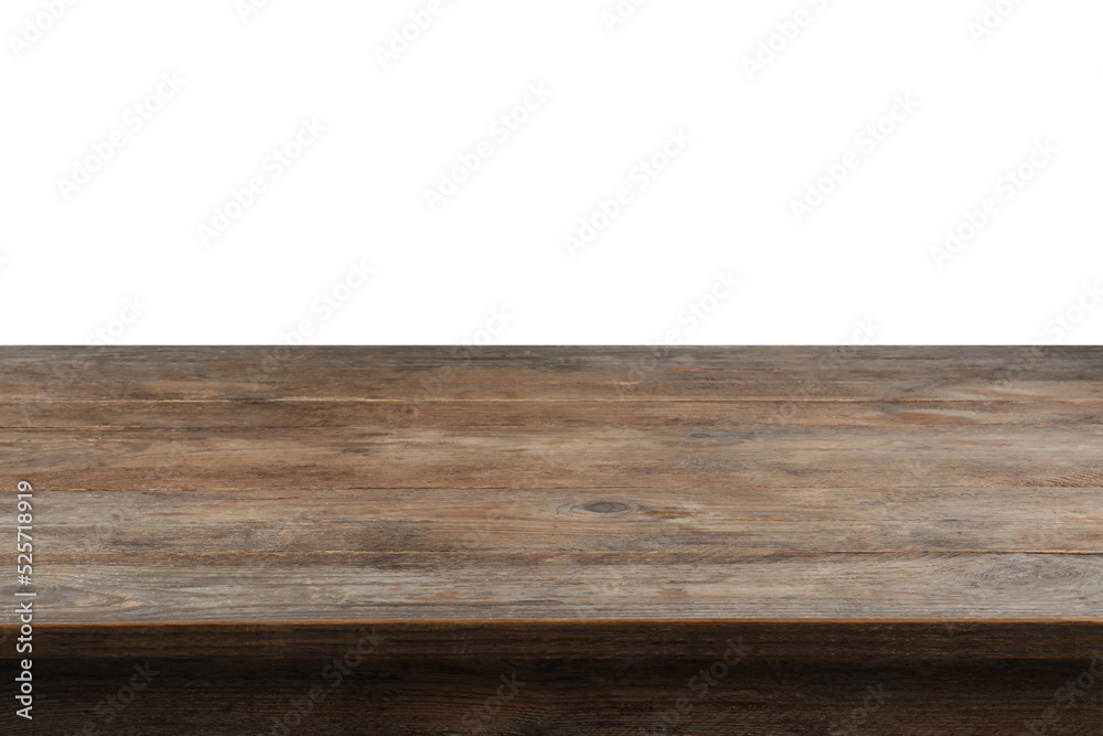 Empty wooden surface isolated on white. Mockup for design