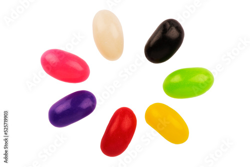 Close up of a bunch of colorful jelly beans, isolated on white background. Cut out.