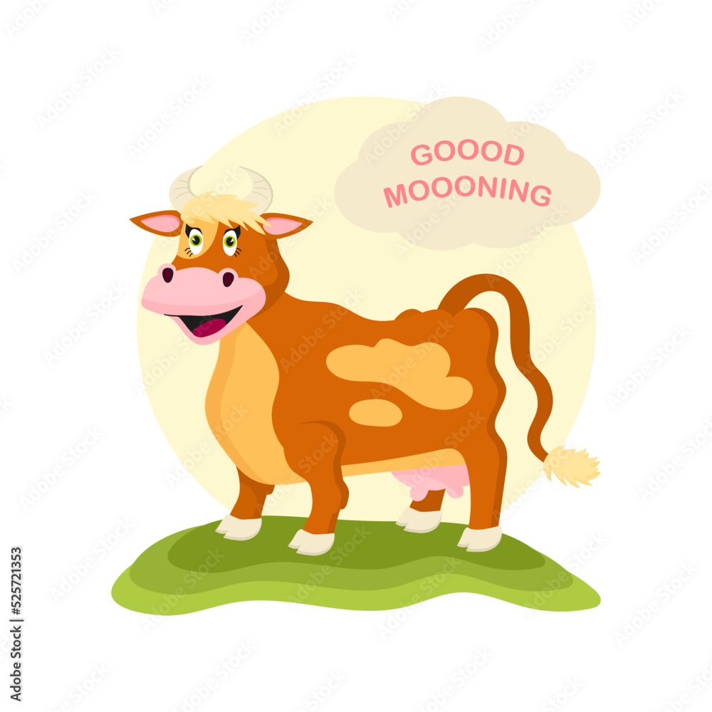 Vector black and white image of a cow on a white background. The inscription is Goood Mooorning. Vector black and white image of a cow on a white background. The inscription is Goood Mooorning.