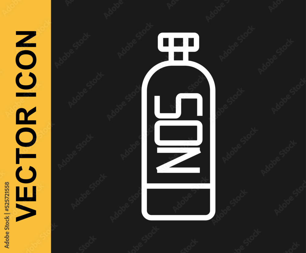 White line Nitrous oxide icon isolated on black background. Vector White line Nitrous oxide icon isolated on black background. Vector