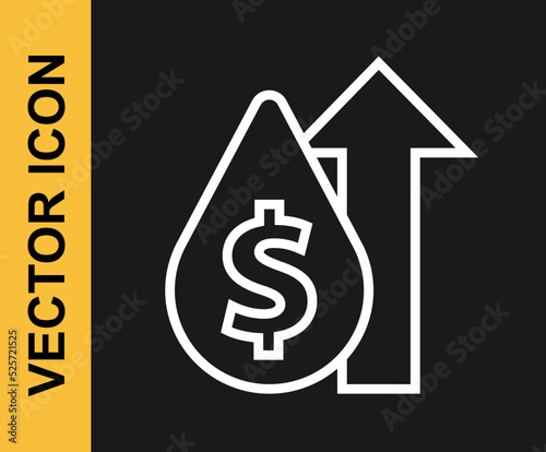 White line Oil price increase icon isolated on black background. Oil industry crisis concept. Vector