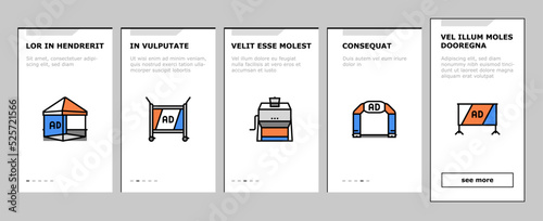 stand trade show event booth onboarding icons set vector