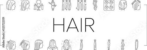 Hair Extension Salon Procedure Icons Set Vector
