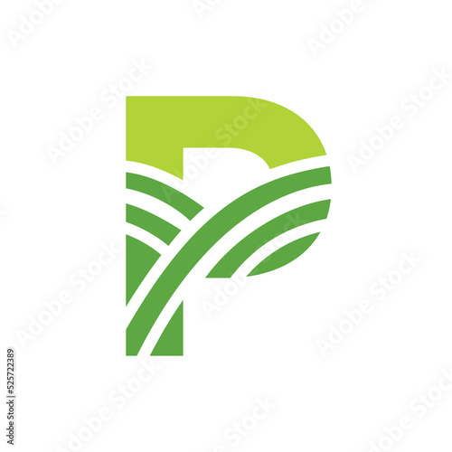 Letter P Agriculture Logo. Agro Farm Logo Based on Alphabet for Bakery, Bread, Cake, Cafe, Pastry, Home Industries Business Identity