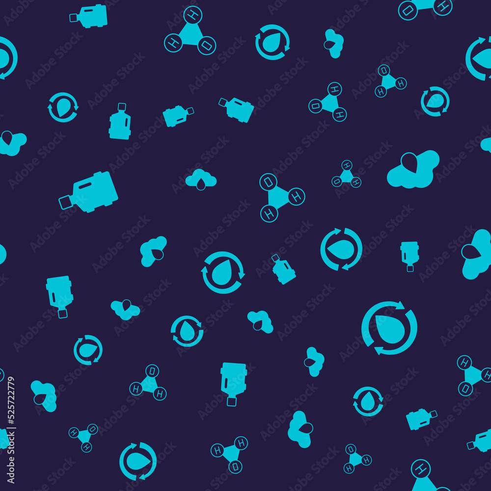 Set Big bottle with clean water, Cloud rain, Chemical formula H2O and Recycle aqua on seamless pattern. Vector Set Big bottle with clean water, Cloud rain, Chemical formula H2O and Recycle aqua on seamless pattern. Vector