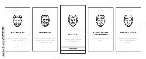 beard hair style face male onboarding icons set vector