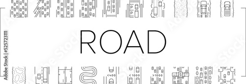 Road Urban And Country Highway Icons Set Vector