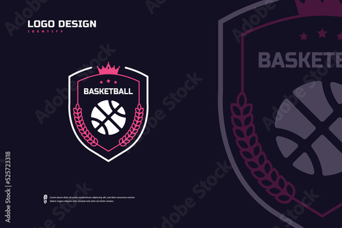 Basketball club logo, Basketball tournament emblems template. Sport team identity, E-Sport badge design vector illustrations