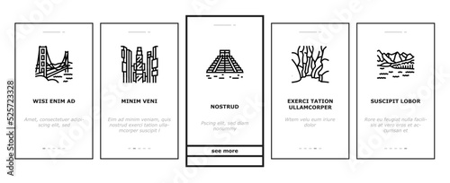 North America Famous Landscape onboarding icons set vector
