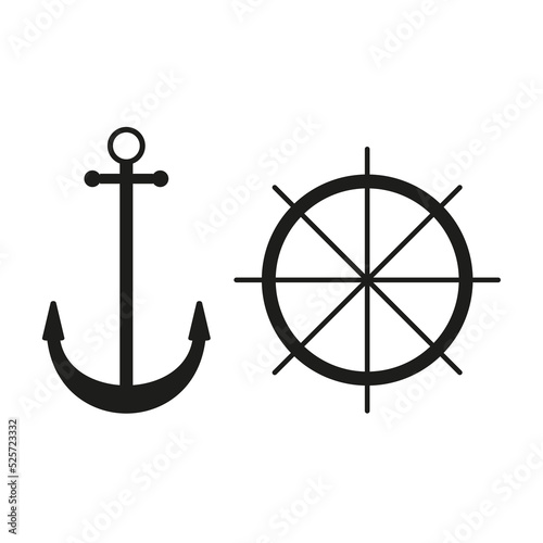 Sketch anchor helm icons. Vector illustration. stock image.
