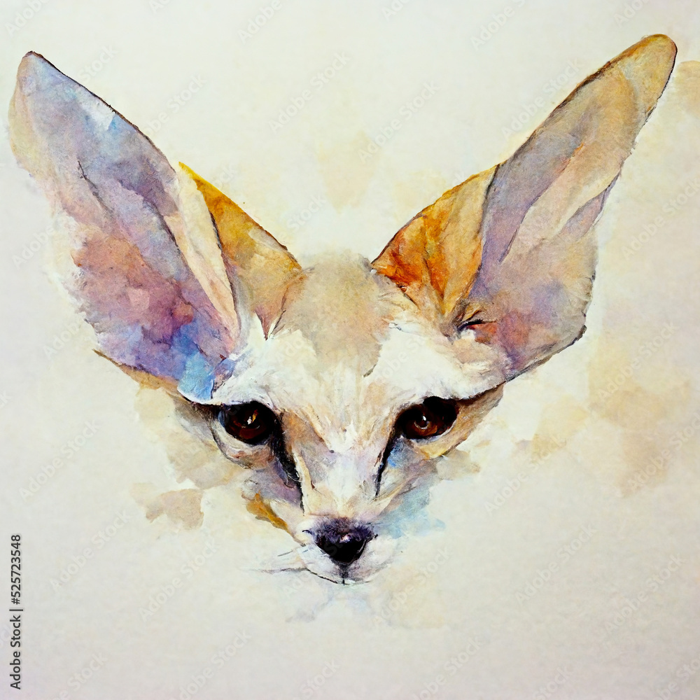 Illustration artwork fox animal cute watercolor painting portrait eyes texture 