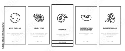 plum fruit green red prune onboarding icons set vector