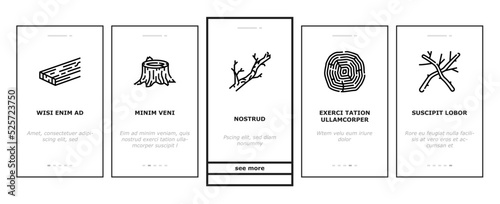 wood timber tree wooden material onboarding icons set vector