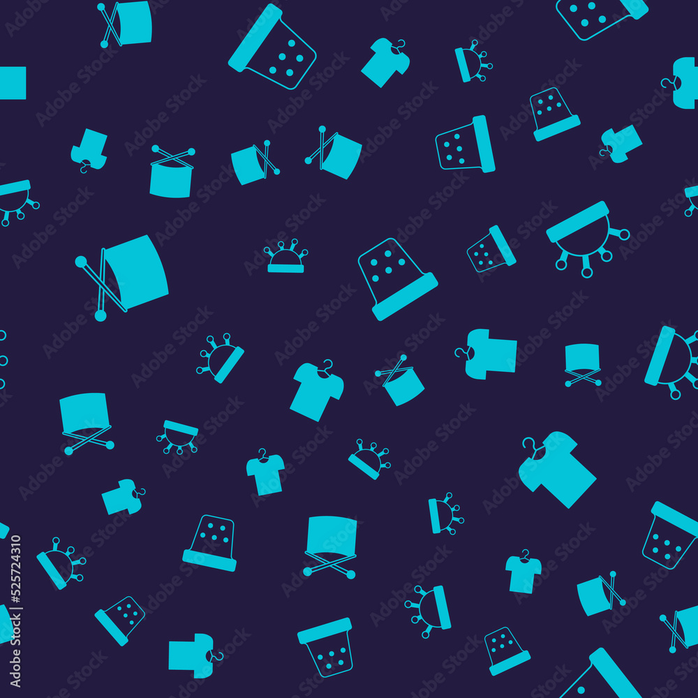 Set Knitting needles, Needle bed and, Thimble for sewing and T-shirt on hanger on seamless pattern. Vector Set Knitting needles, Needle bed and, Thimble for sewing and T-shirt on hanger on seamless pattern. Vector