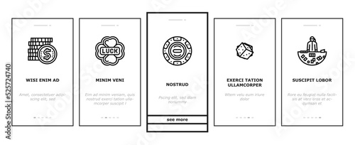 casino slot game jackpot poker onboarding icons set vector