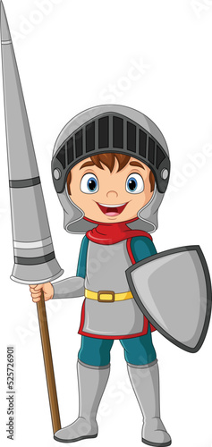 Cartoon knight holding a lance and shield