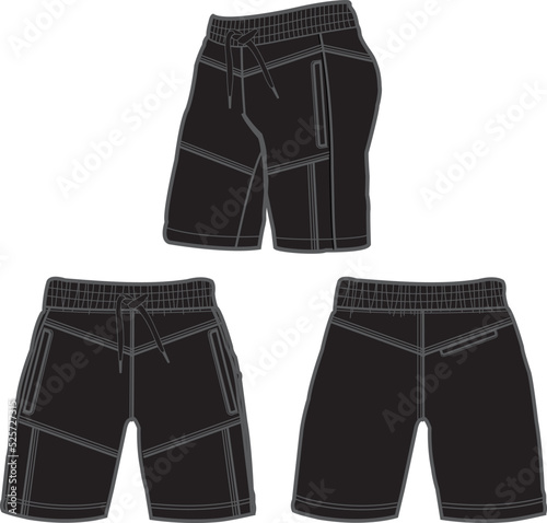 Sweat jogger pants with an elasticated drawstring waist in a relaxed style. Men's casual wear. Vector technical sketch.