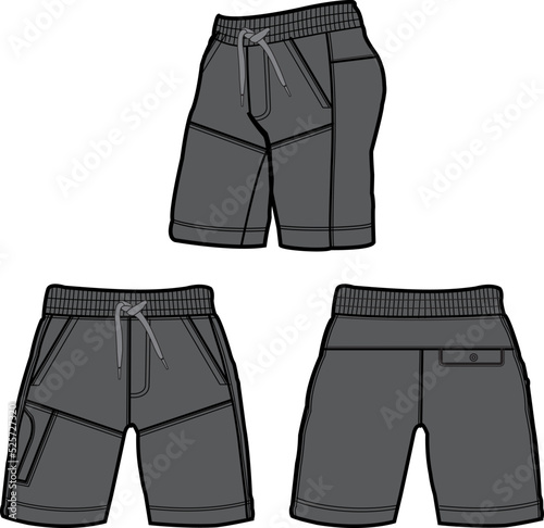 Sweat jogger pants with an elasticated drawstring waist in a relaxed style. Men's casual wear. Vector technical sketch.