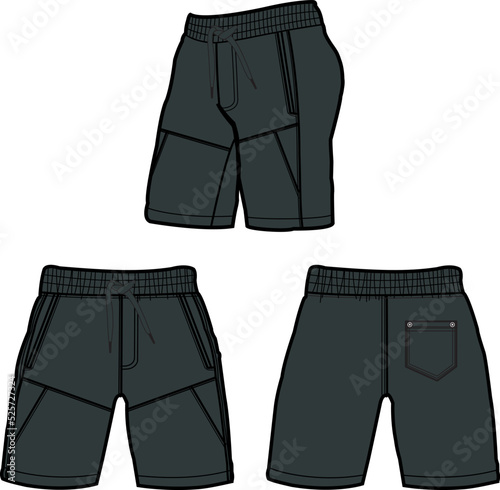 Sweat jogger pants with an elasticated drawstring waist in a relaxed style. Men's casual wear. Vector technical sketch.
