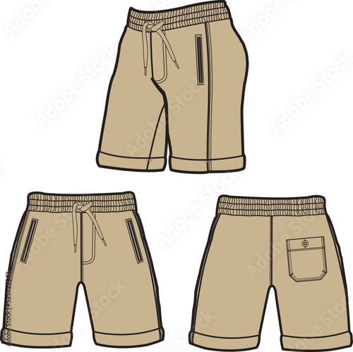 Sweat jogger pants with an elasticated drawstring waist in a relaxed style. Men's casual wear. Vector technical sketch.