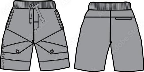 Sweat jogger pants with an elasticated drawstring waist in a relaxed style. Men's casual wear. Vector technical sketch.