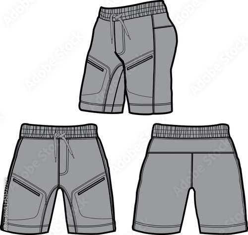 Sweat jogger pants with an elasticated drawstring waist in a relaxed style. Men's casual wear. Vector technical sketch.