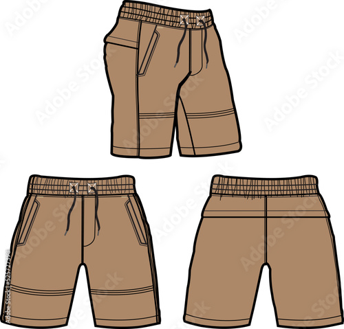 Sweat jogger pants with an elasticated drawstring waist in a relaxed style. Men's casual wear. Vector technical sketch.