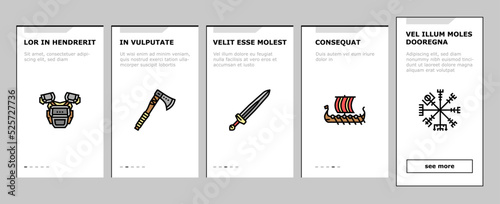 viking medieval norse helmet onboarding icons set vector