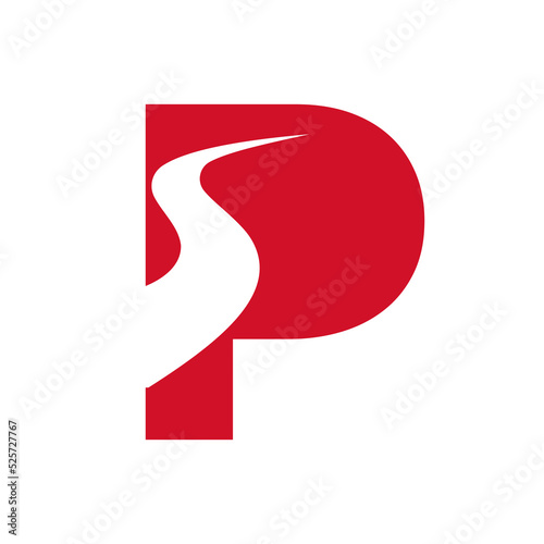 Letter P Road Logo For Transportation Symbol Based On Path Concept Vector Template