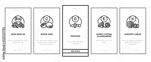 Vitamin Mineral Medical Complex onboarding icons set vector