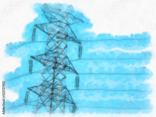 Foto high voltage pole watercolor style illustration impressionist painting