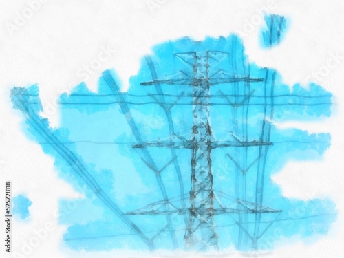 Foto high voltage pole watercolor style illustration impressionist painting