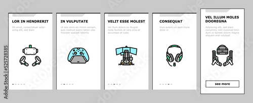 Video Game Electronic And Device onboarding icons set vector
