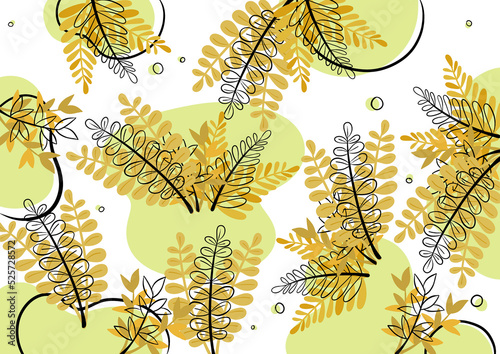 illustration of orange leaves with green background and black details