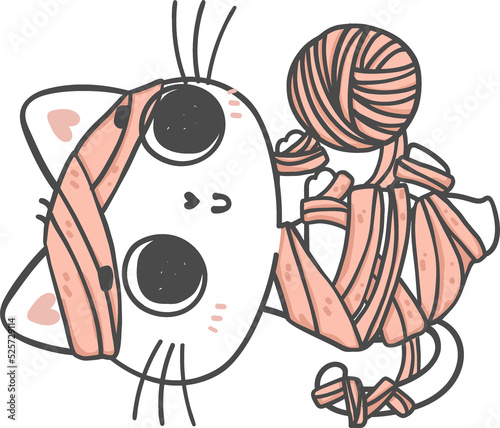 cute Hallooween kitten cat in party costume cartoon doodle hand drawing outline