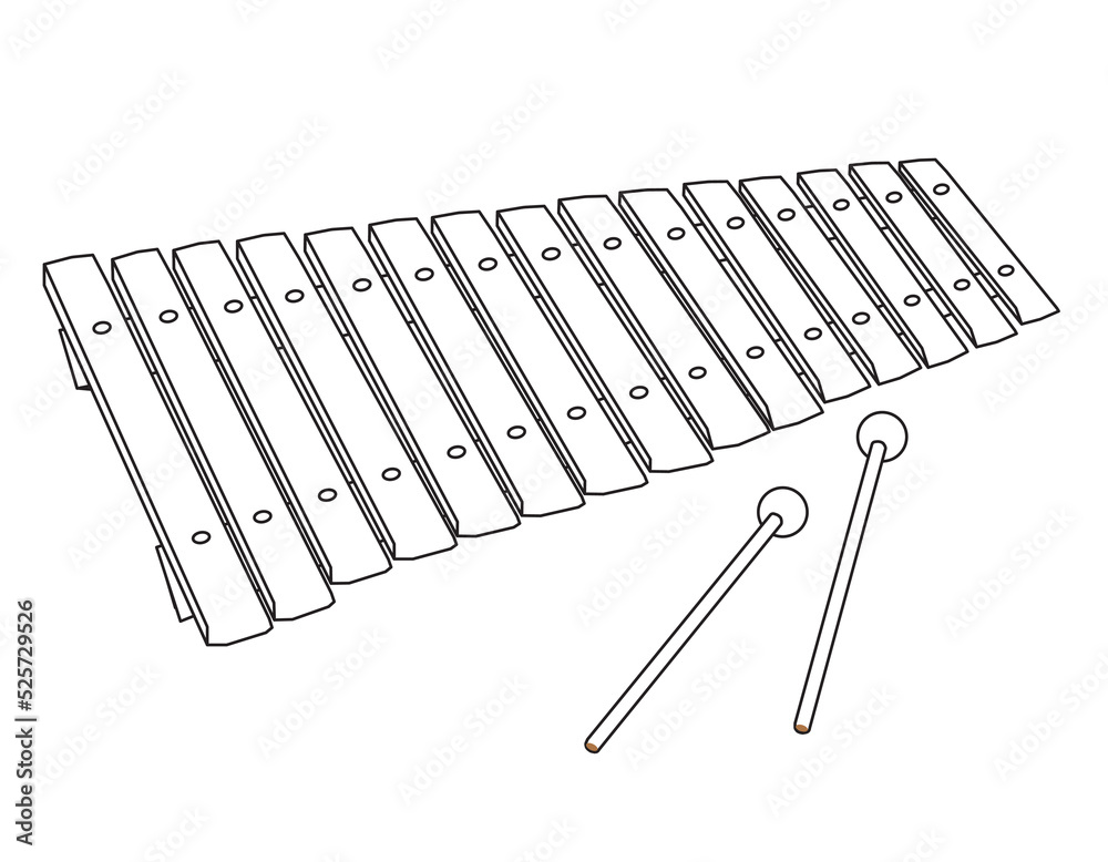 Watercolor sketch of xylophone. Black on white background Stock Photo by  ©7slonov 189443702