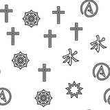 Religion, Prayer Cult And Atheism vector seamless pattern