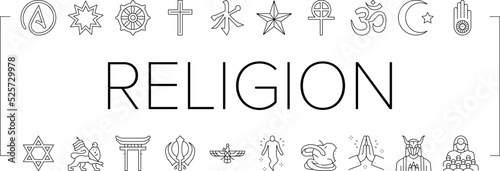 Religion, Prayer Cult And Atheism Icons Set Vector