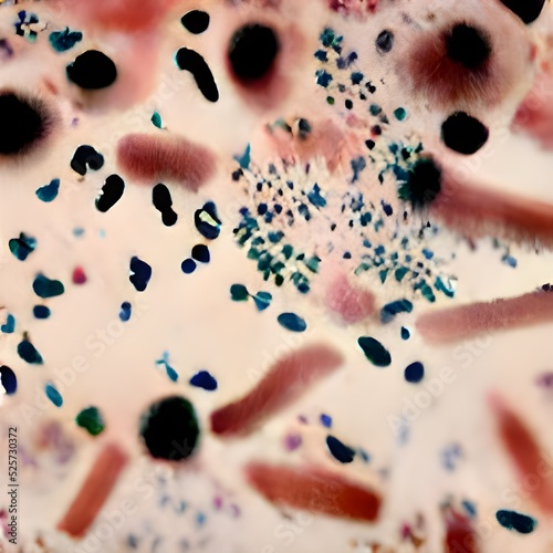 Biofilm of antibiotic resistant bacteria, closeup view. Rod-shaped and spherical bacteria. Escherichia coli, Pseudomonas aeruginosa, Mycobacterium tuberculosis, Klebsiella, Staphylococcus aureus, MRSA photo