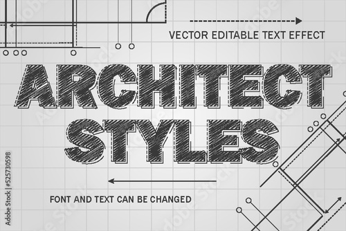architect drawing blueprint editable text effect font engineering architectural styles template