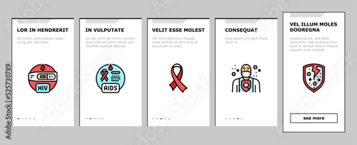 hiv aid health medical ribbon onboarding icons set vector