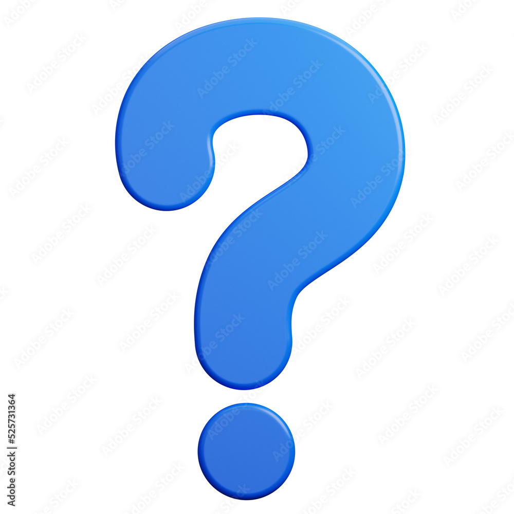 3d blue question mark on transparent background