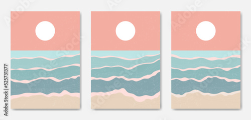 Abstract Contemporary mid century modern Landscape boho poster template. Aesthetic Modern Art Minimal and natural beachand sea compositions for postcard cover wallpaper wall art home decor
