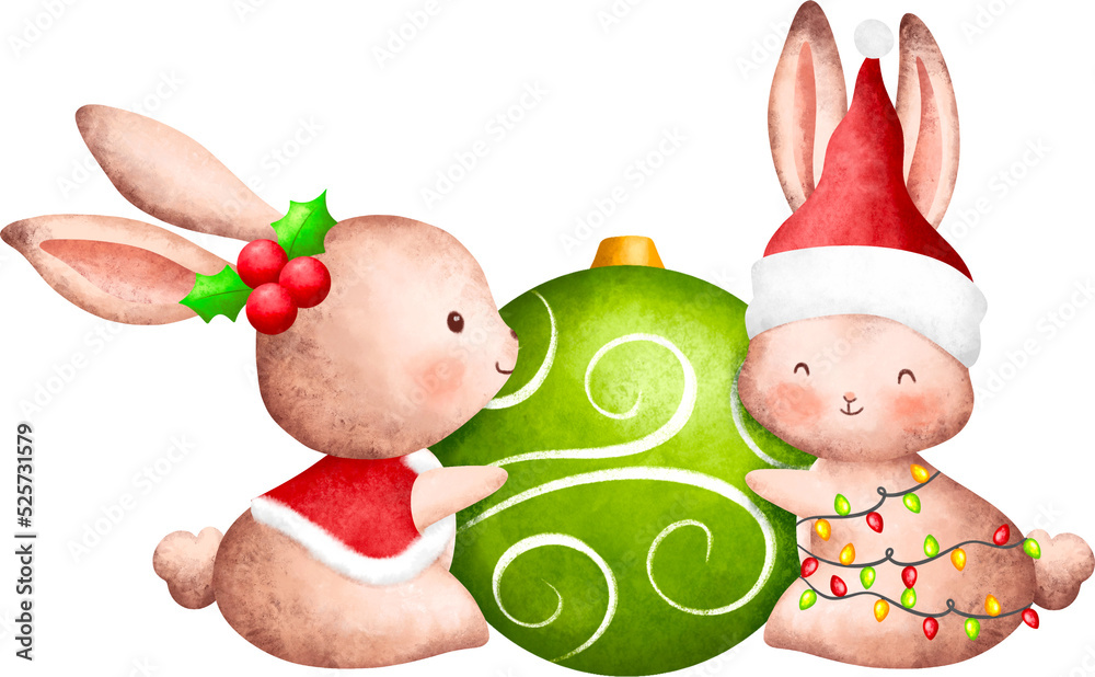 Obraz premium Cute rabbit and Christmas ornaments