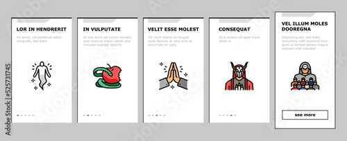 Religion, Prayer Cult And Atheism onboarding icons set vector