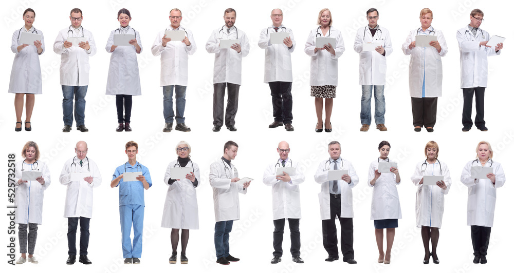 group of doctors with clipboard isolated on white group of doctors with clipboard isolated on white