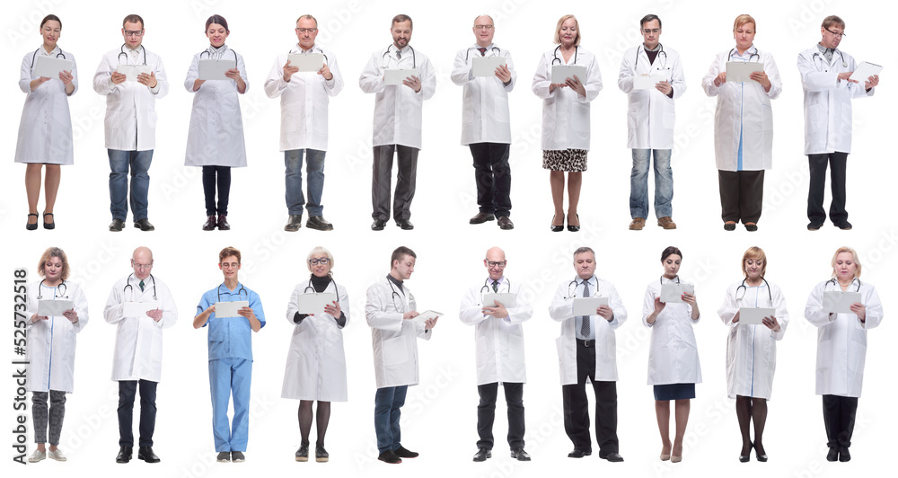 group of doctors with clipboard isolated on white