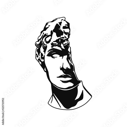 cracked greek statue head vector illustration
