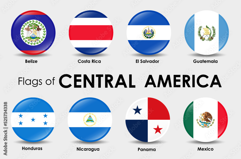 Flag Icons countries of Central America. Set of round flags design